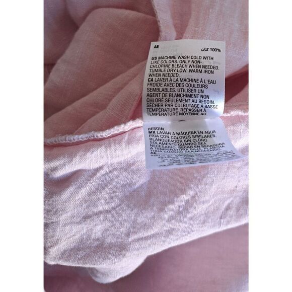 Charter Club Women Large Light Pink TAB SLEEVE 100% linen Shirt Top Shortsleeve - Picture 7 of 8